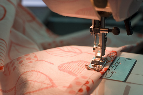 sewing a curtain